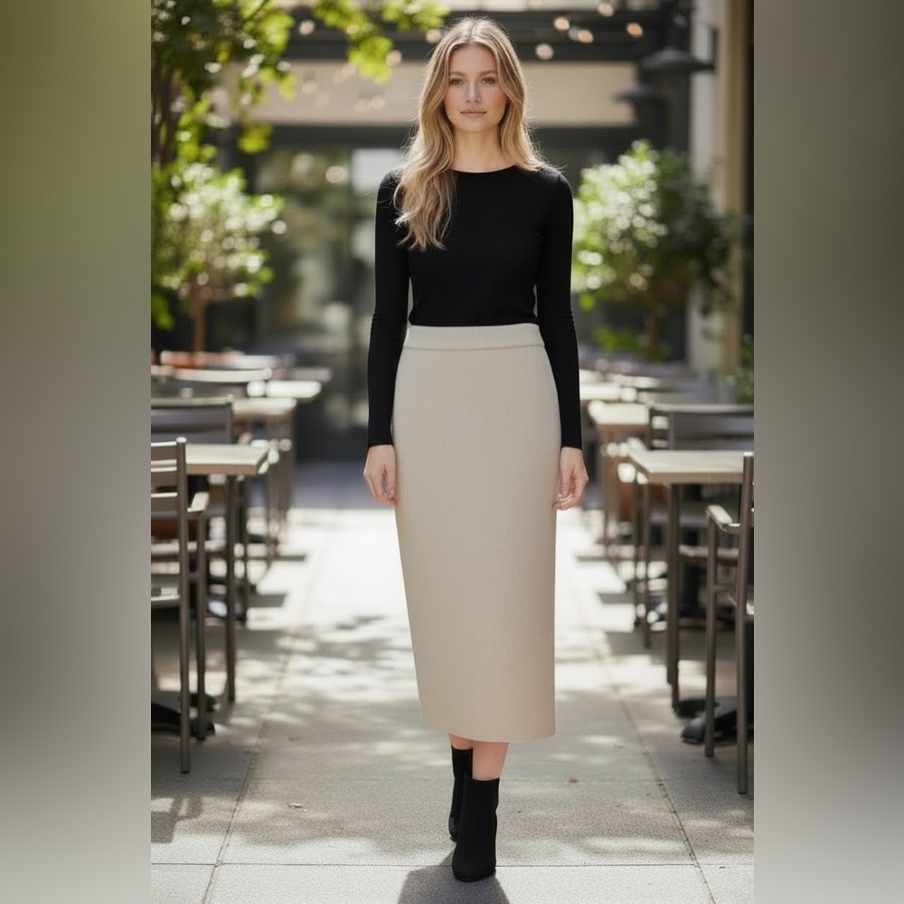 Cream Midi Pencil Skirt - Classic Women's Skirt